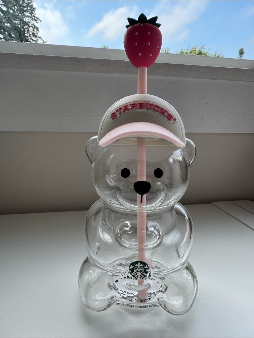 Starbucks Bearista Pink Drink Glass with Strawberry Topper